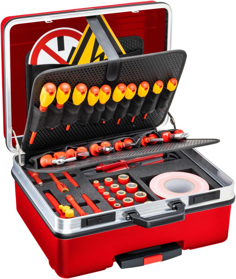 Hazet 150/52 Zestaw narzędzi wysokonapięciowych izolowanych, 52-częściowy, 3/8", kwadratowy, drążony, z rowkiem, PH, Torx wewnętrzny, XZN, sześciokąt zewnętrzny z profilem trakcyjnym