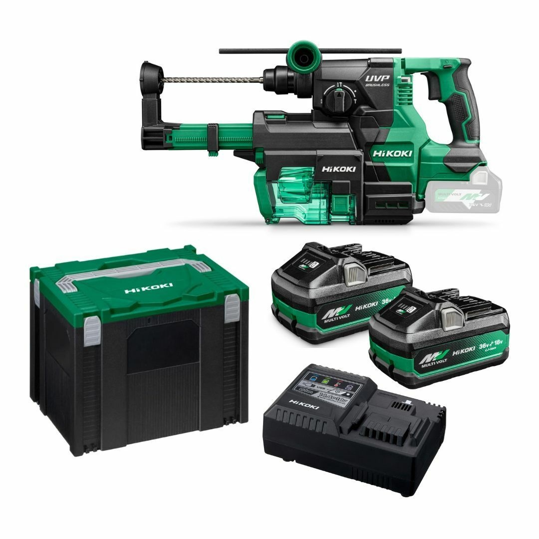 HiKOKI KSDH3628DAWV1Z Wiertarko-wkrętarka akumulatorowa SDS-Plus 3,2J 36V 1x akumulator 4,0Ah 1x akumulator 8,0Ah i ładowarka w walizce HSC wraz z modułem odsysania pyłu