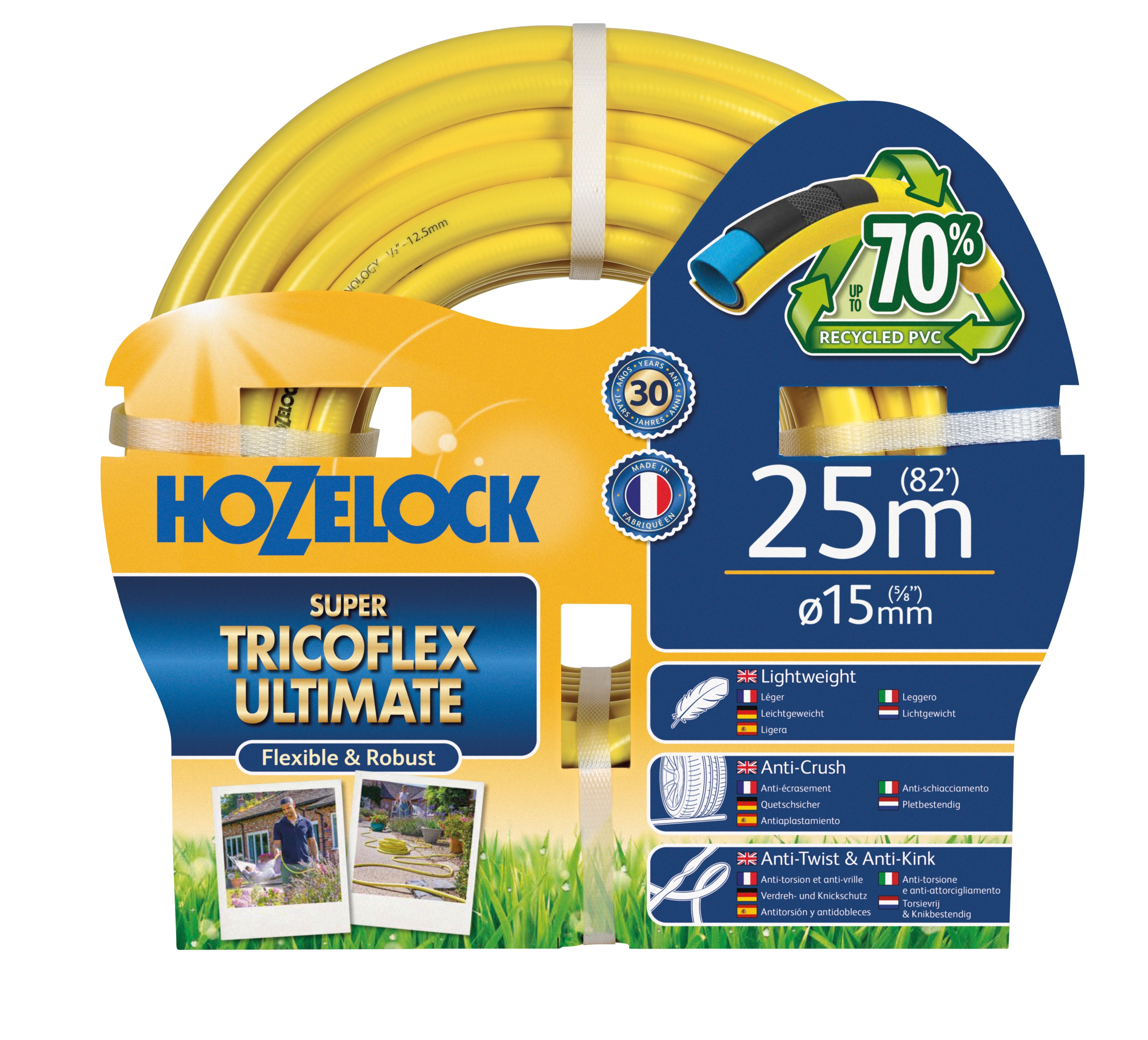 Hozelock 116774 Wąż Super Ultimate Tricoflex żółty (Ø12,5 mm) 30 metrów