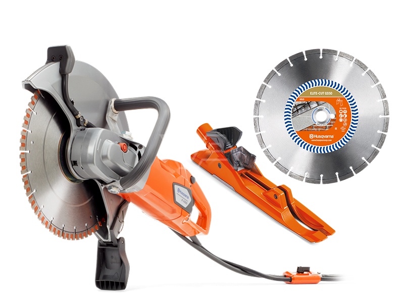 Husqvarna 9670798-01-GS50-VAC K4000 Wet Elektryczna "cicha" przecinarka 350 mm + Tarcza diamentowa Elite-Cut S50 + Przystawka do odsysania pyłu