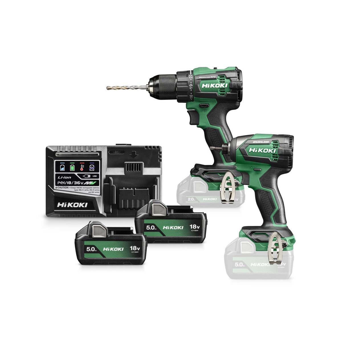 HiKOKI KC18DEWCZ Zestaw Combo - akumulatorowa wiertarko-wkrętarka DV18DE + akumulatorowa wkrętarka udarowa WH18DE 18V 5.0ah Li-Ion w HSC III