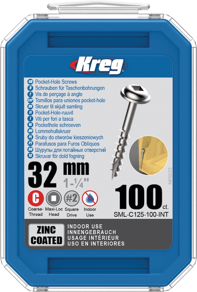 Kreg SML-C125-100-INT Wkręty z otworem 32 mm ocynkowane Maxi-Loc gwint grubozwojny 100 szt.