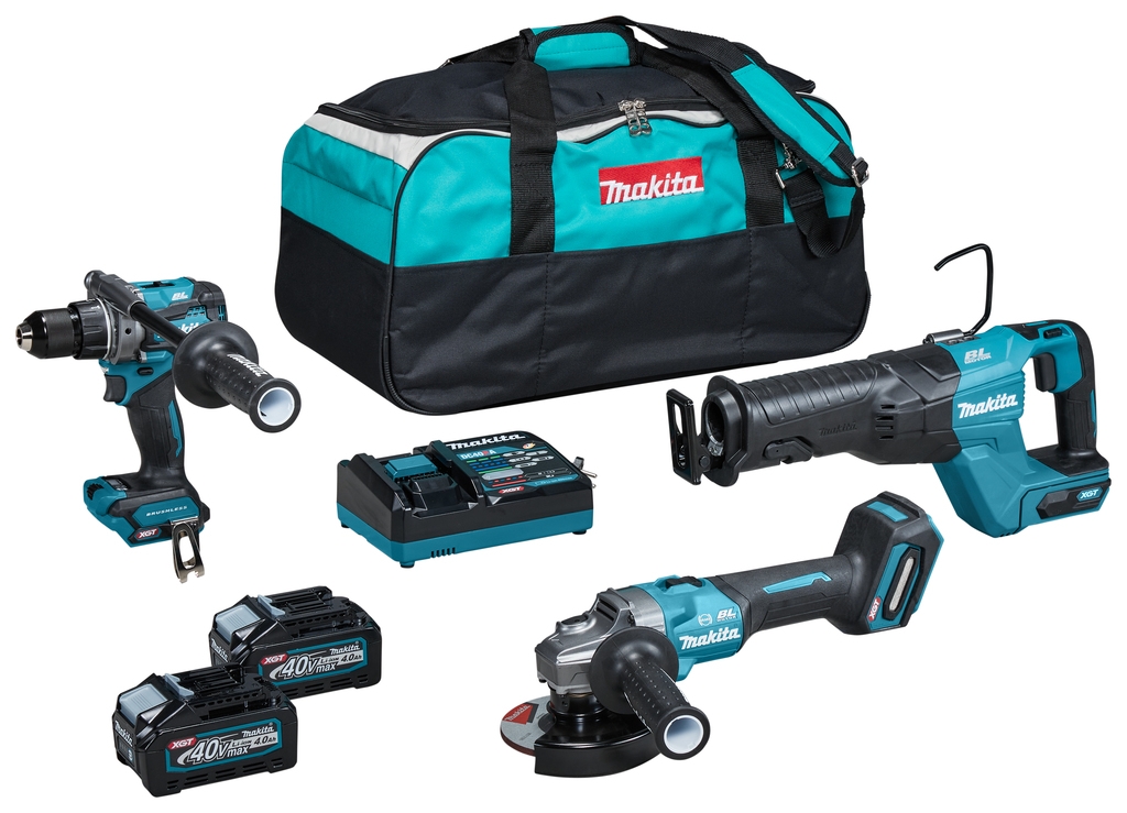 Makita DK0159G301 Zestaw kombi - DF001G akumulatorowa wiertarka + JR001G piła posuwowa + GA005 szlifierka 40V Max 4.0Ah Li-Ion