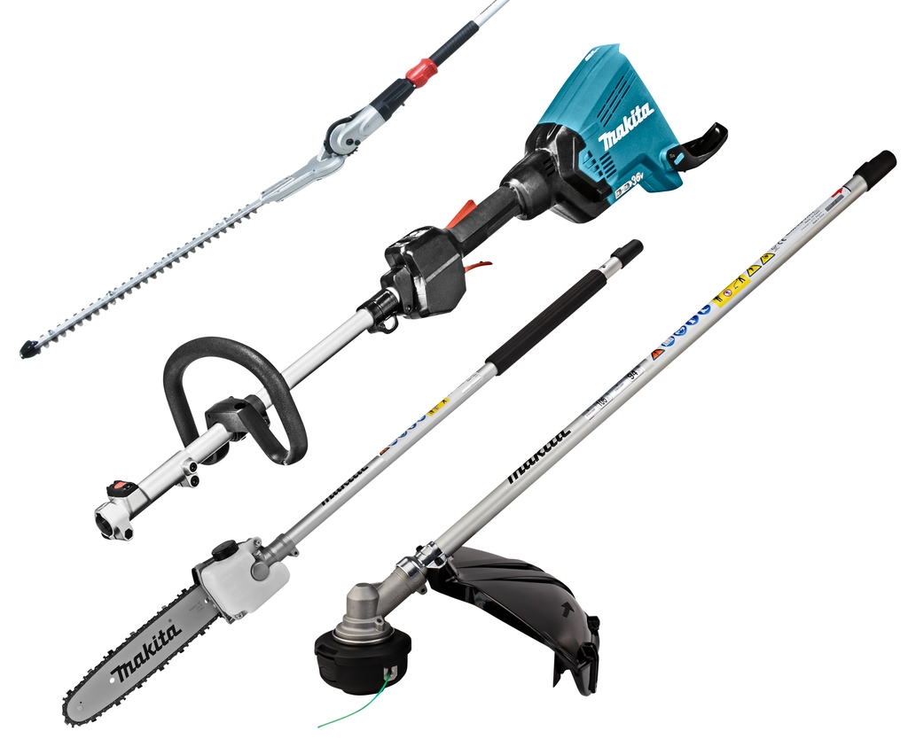 Makita DUX60ZX11 Accu Combi System D-handle 2 x 18V bez akumulator&oacute;w i ładowarki + kosa spalinowa, nożyce do żywopłotu i pilarka łańcuchowa