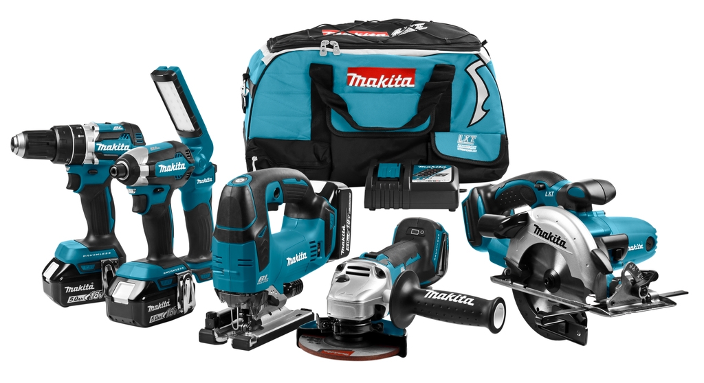 Makita DLX6082T Zestaw Combo 18V 3 x 5,0Ah - 5 maszyn + lampa w torbie sportowej