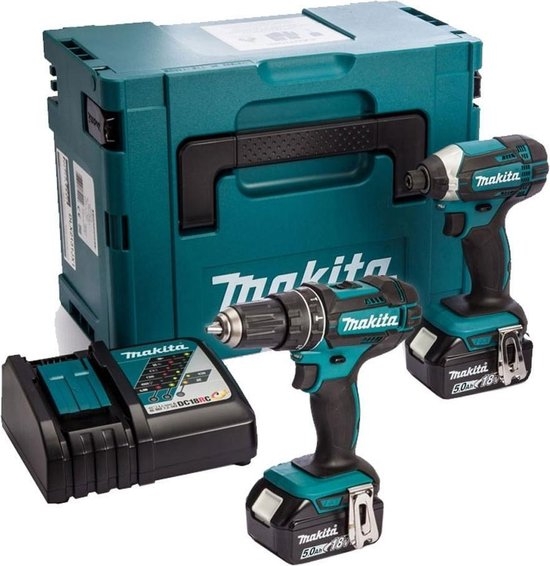 Makita DLX2131TJ - DHP482 Akumulatorowa wiertarko-wkrętarka udarowa + DTD152 Akumulatorowy klucz udarowy 18 Volt 5.0 Ah Li-ion