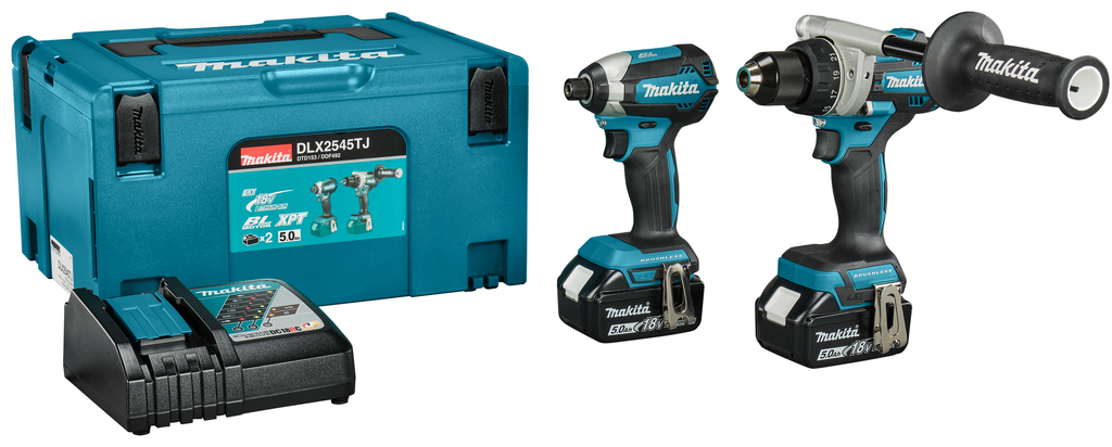 Makita DLX2545TJ LXT 18V Combiset 2 maszyny 2x 5,0 Ah akumulator i ładowarka w zestawie Mbox