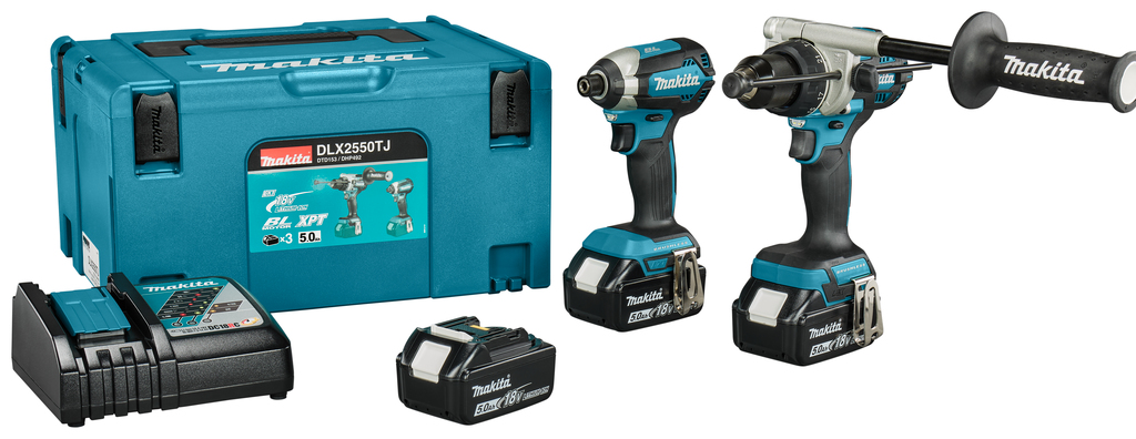 Makita DLX2550TJ LXT 18V Combiset 2 maszyny 3x 5.0 Ah akumulator i ładowarka w zestawie Mbox
