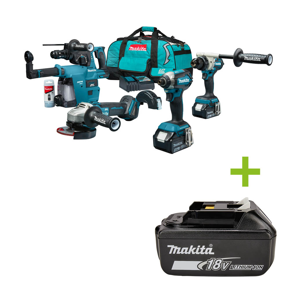Makita DLX4194TX1 Zestaw 4 maszyn 18V 2 x 5.0Ah Li-Ion i ładowarka w torbie