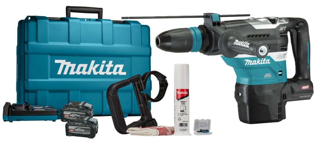 Makita HR005GU201 Młot udarowo-obrotowy XGT 40 V Max z akumulatorem 2x 4,0 Ah, szybką ładowarką i nadajnikiem AWS w walizce
