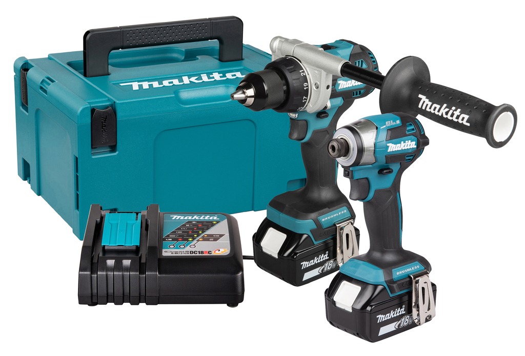 Makita DLX2573TJ LXT 18V Combiset 2-maszynowa wiertarko-wkrętarka (udarowa) 2x akumulatory 18V 5.0Ah i szybka ładowarka w zestawie Mbox