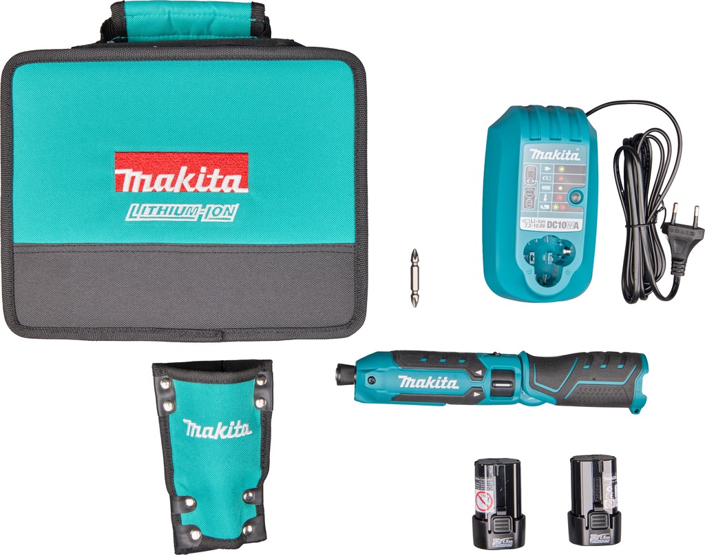 Makita TD023DSX1 Wkrętarka udarowa 7,2 V wraz z 2 akumulatorami 1,5 Ah i ładowarką w torbie