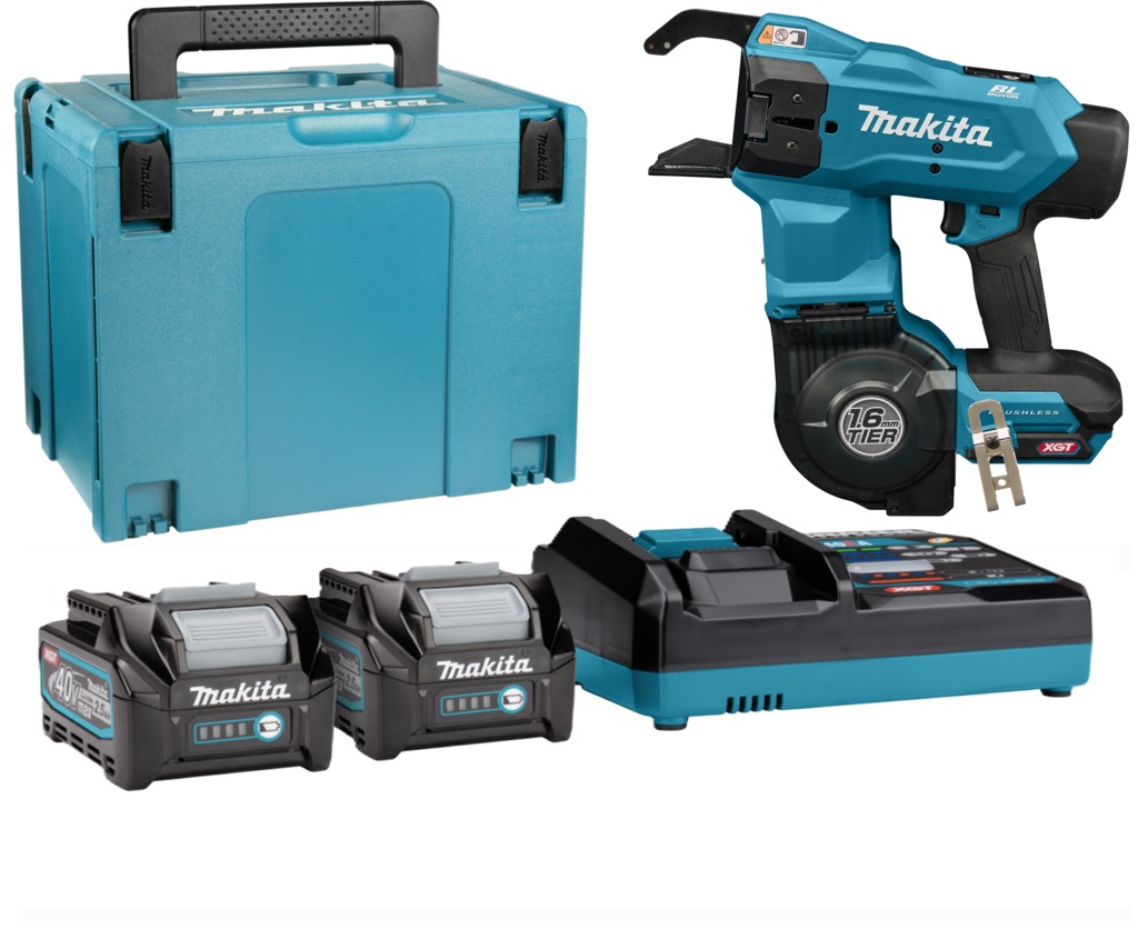 Makita TR001GD203 Oplatarka XGT 40V Max Accu 1,6 mm z akumulatorami 2x 2,5 Ah i szybką ładowarką w zestawie Mbox