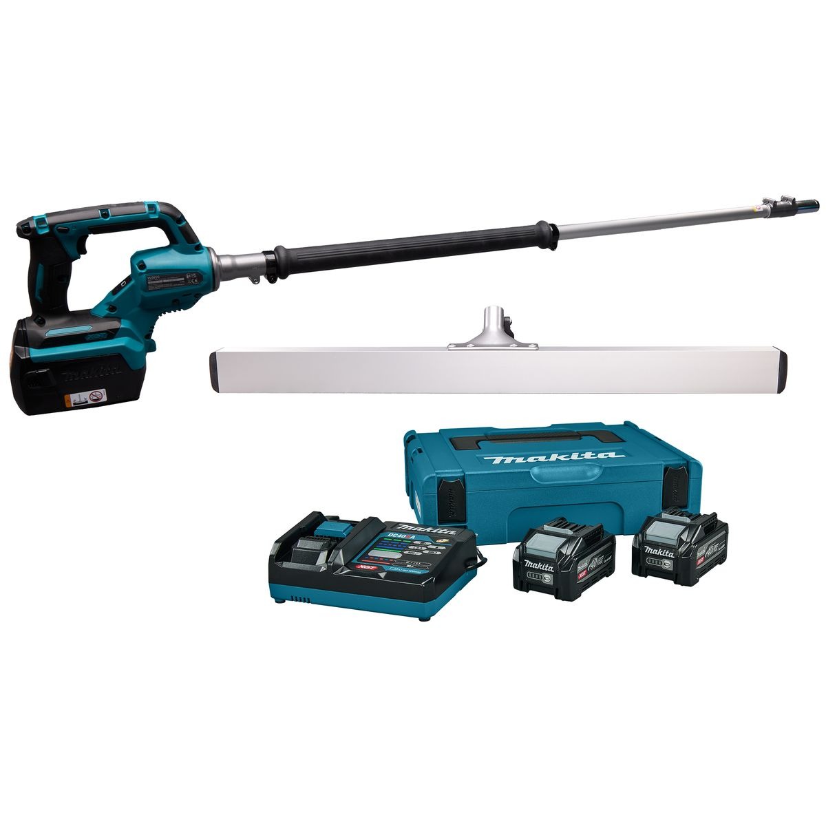 Makita VL001GU201 XGT 40 V Max &ndash; zagęszczarka wibracyjna akumulatorowa 900 mm wraz z 2 akumulatorami 4,0 Ah BL4040F, szybką ładowarką i łopatką wykończeniową w zestawie Mbox