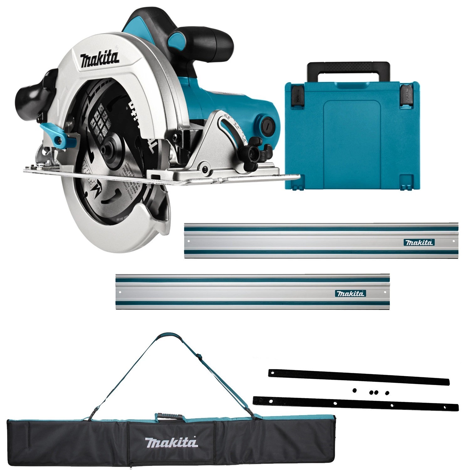 Makita HS7601JSET HS7601J Pilarka tarczowa 190 mm + 2 x Liniał 1500 mm + Paski łączące + Torba