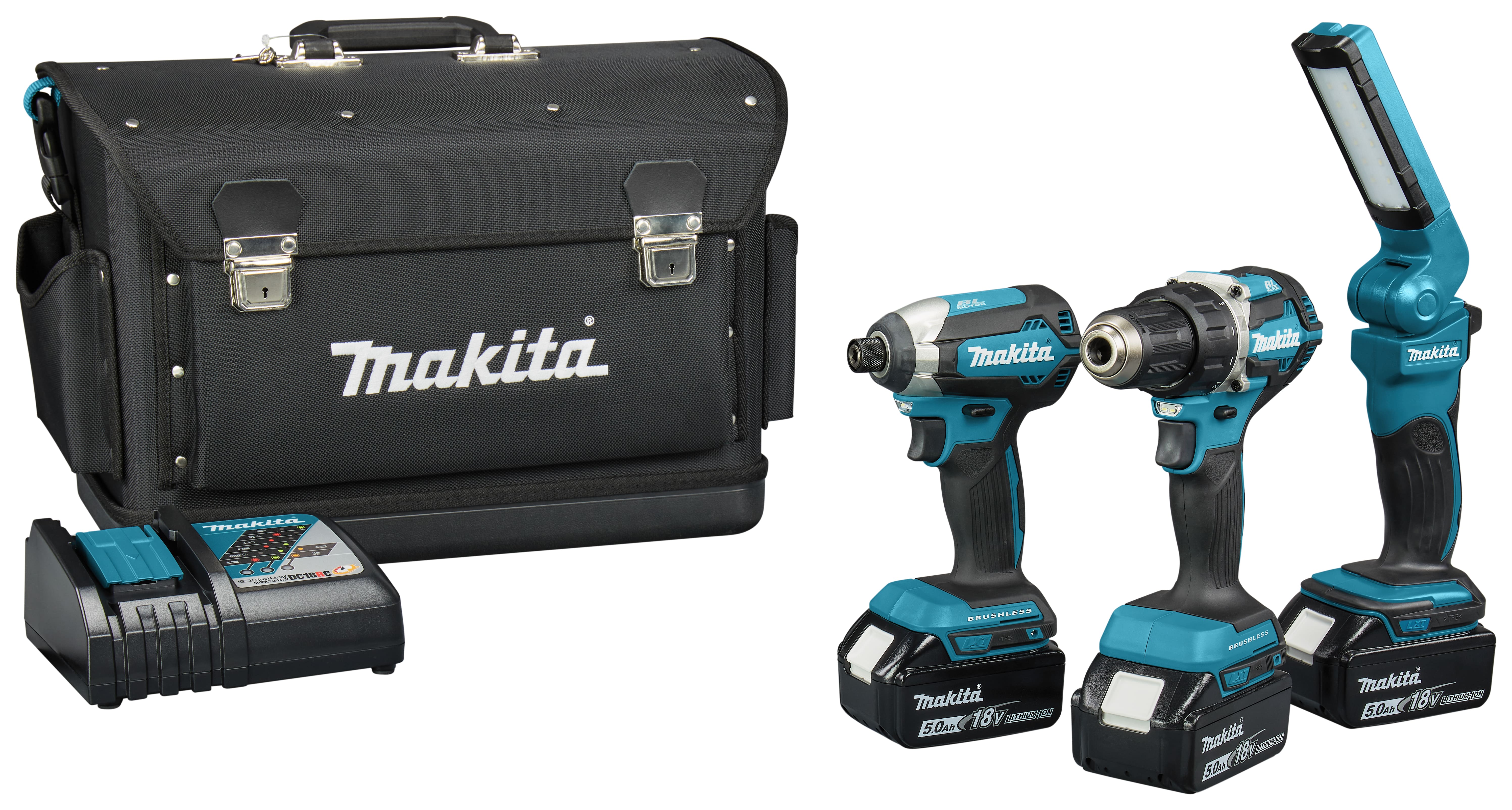 Makita DLX3090TX1 Zestaw kombinowany 18V 5.0 AH Li-ion + wiertarko-wkrętarka akumulatorowa DDF484 + wiertarko-wkrętarka udarowa DTD153 z 3 akumulatorami + 5 lat gwarancji sprzedawcy!