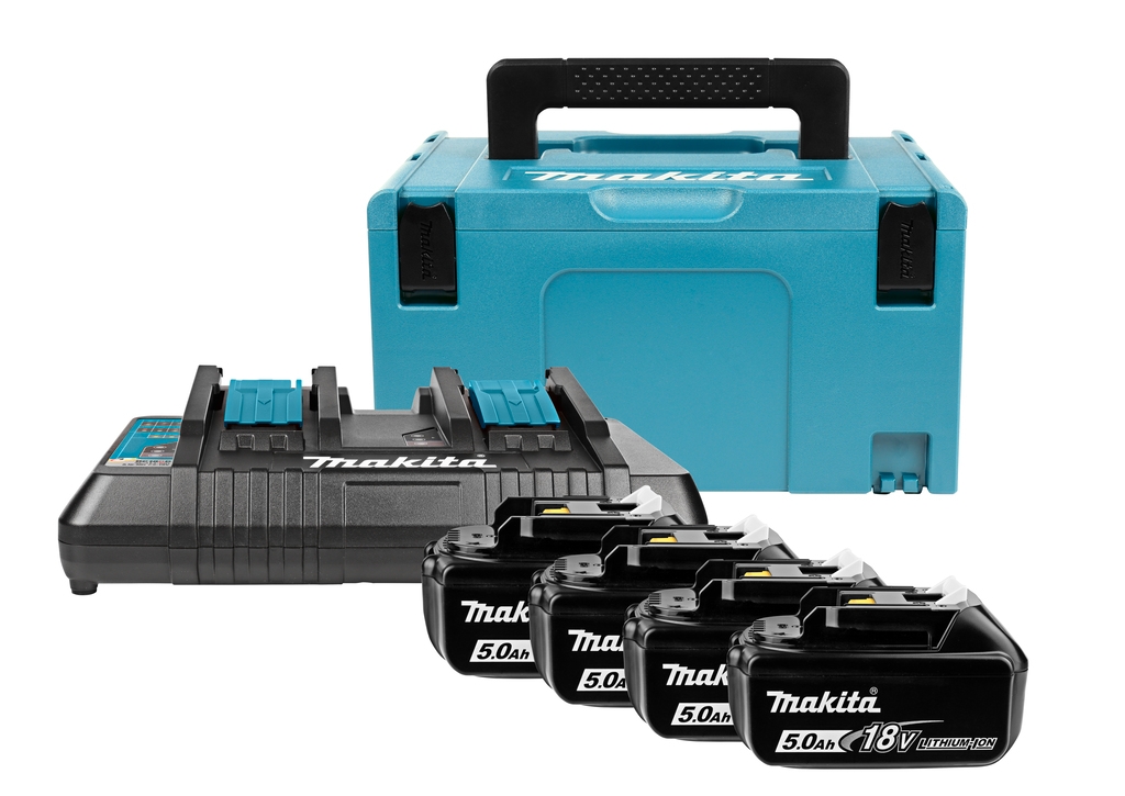 Makita Akcesoria 197626-8 Zestaw startowy - 4 akumulatory BL1850B 18V 5.0Ah + podwójna ładowarka DC18RD w MBox 3