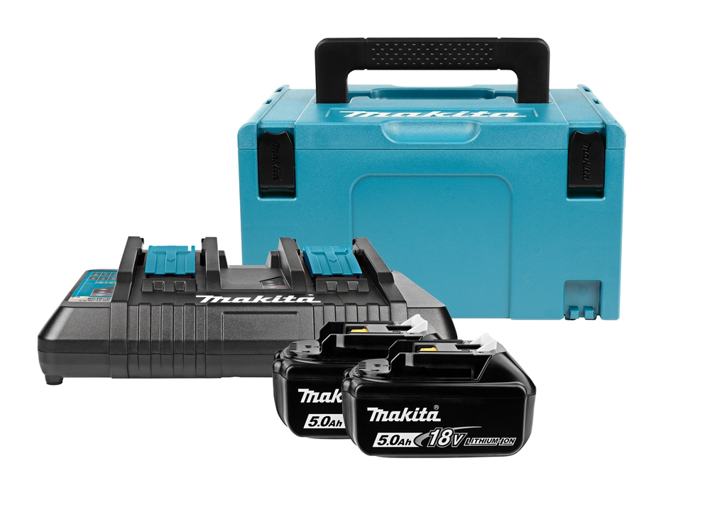 Makita Akcesoria 197629-2 Zestaw startowy - 2 akumulatory BL1850B 18V 5.0Ah + podwójna ładowarka DC18RD w MBox 3