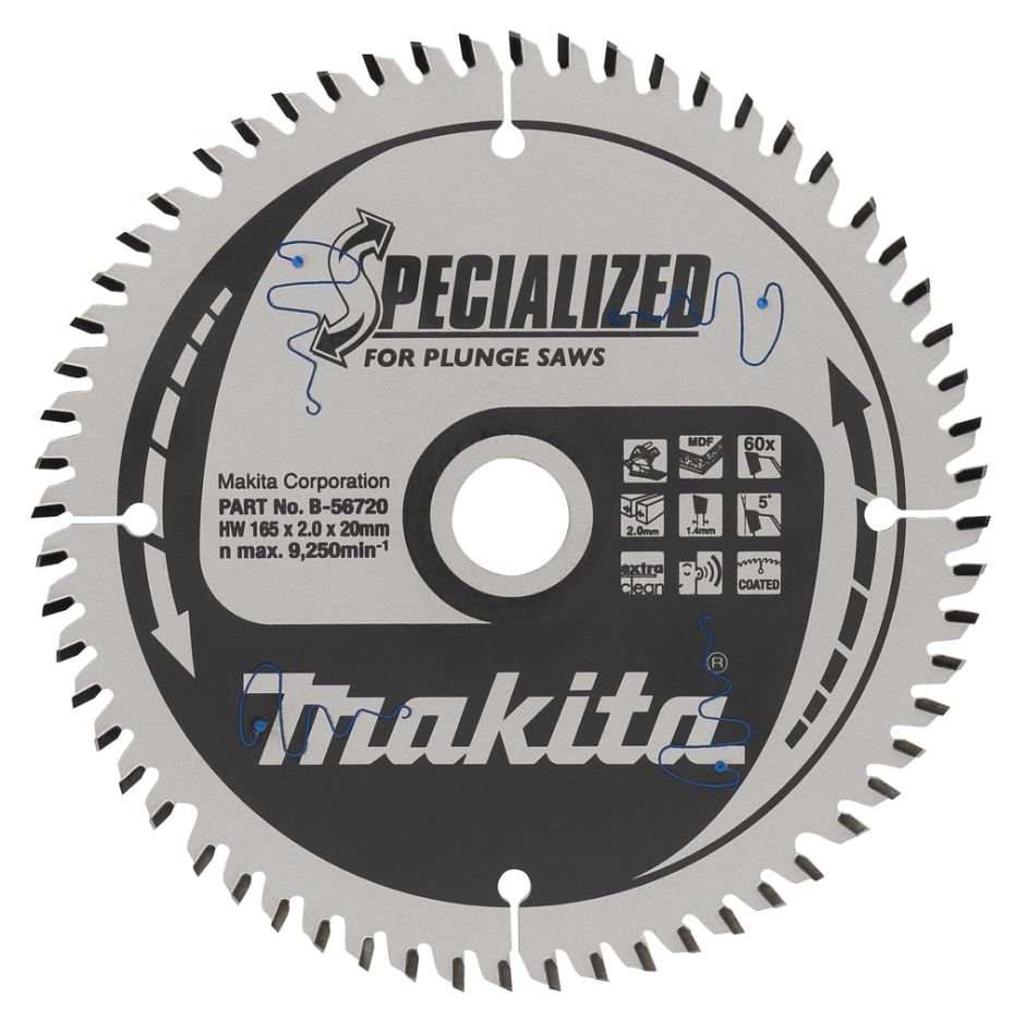 Makita Akcesoria B-56786 Specjalistyczny brzeszczot HM 165 x 20 x 60T grubość 1,40 mm