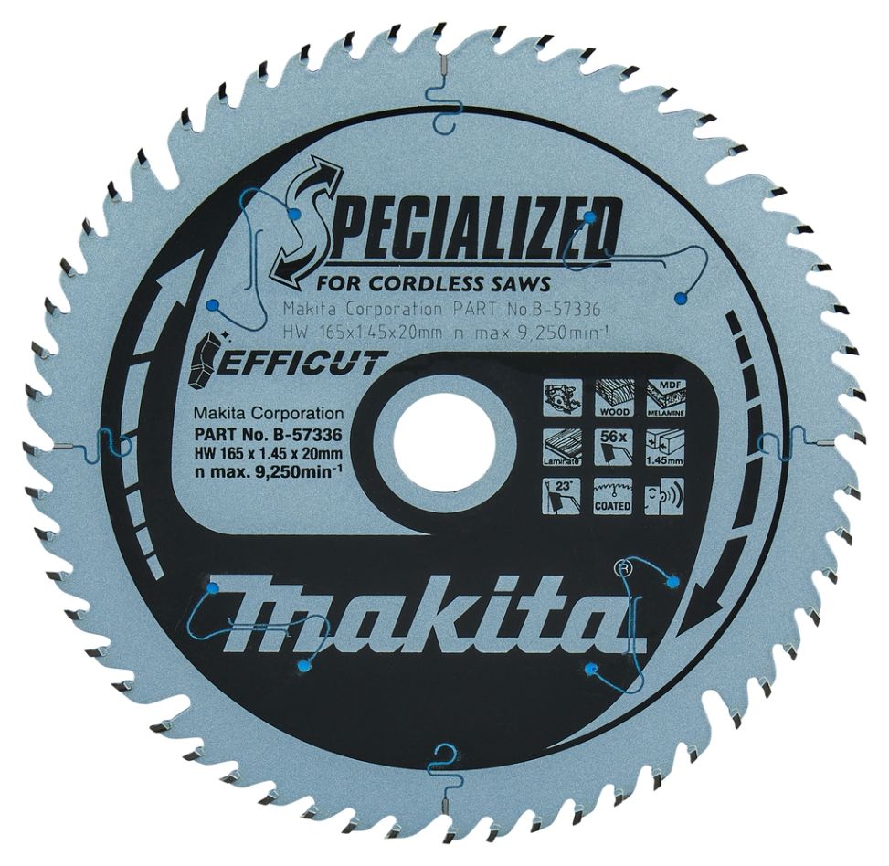 Makita Akcesoria B-57336 Wydajny brzeszczot HM 165 x 20 x 56T grubość 1mm