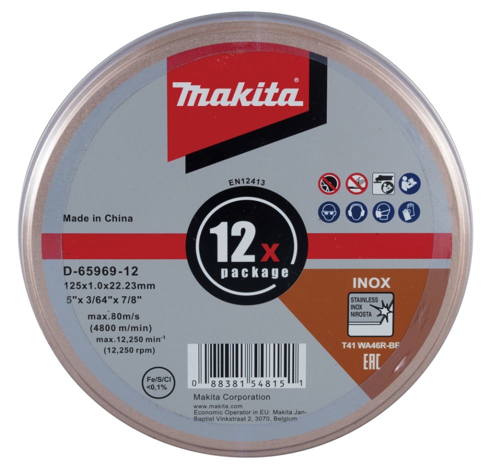 Makita Akcesoria D-65969-12 Tarcza tnąca 125 mm ze stali nierdzewnej W puszce 12 sztuk