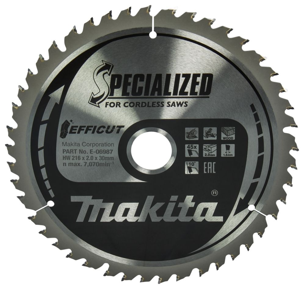 Makita Akcesoria E-06987 Brzeszczot do cięcia Efficut 216x30x2.0 45T 10g