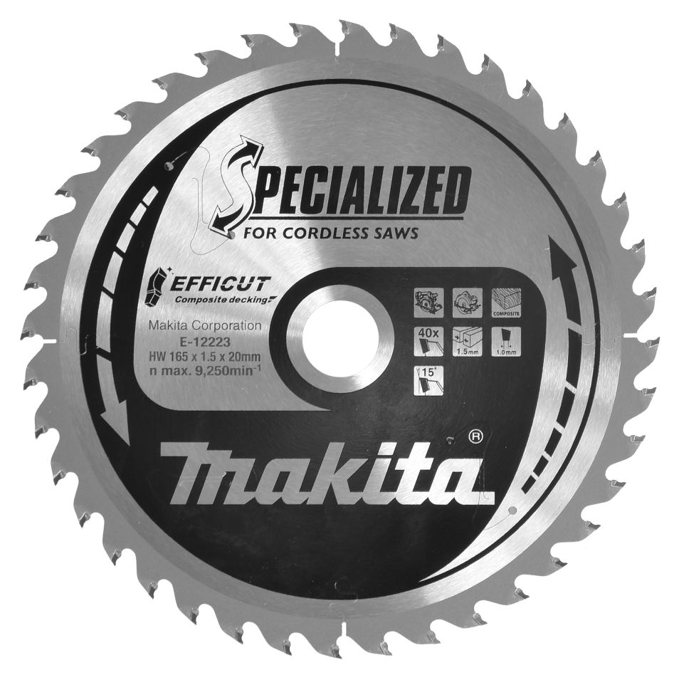 Makita Akcesoria E-12223 Piła tarczowa Efficut WPC 165x20x1.5 40T 15g