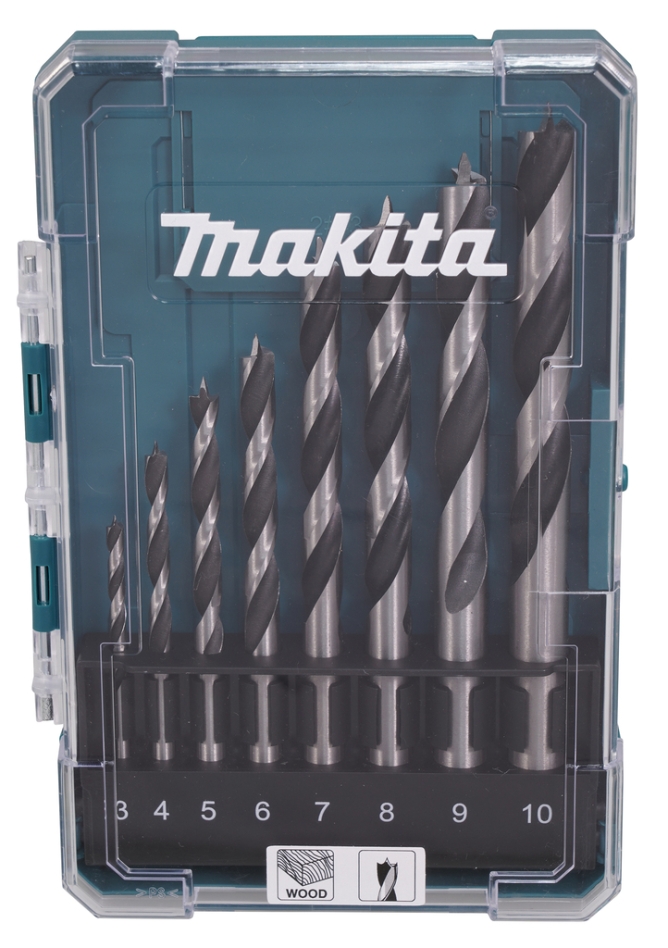 Makita Akcesoria D-77257 Zestaw wierteł spiralnych do drewna, 8-częściowy