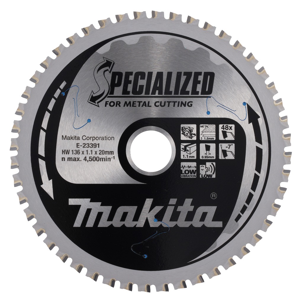 Makita Akcesoria E-23391 Specjalistyczna piła tarczowa do cienkich blach stalowych 136x20x1.1 48T -7g