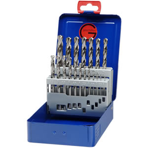 Bohrcraft 11201310019 MG10 19-częściowy zestaw wierteł spiralnych DIN 338 HSS-G w metalowej kasecie