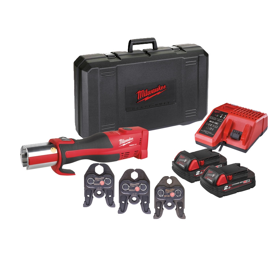 Milwaukee 4933451133 M18 BLHPT-202C M-SET M18 FORCE LOGIC Zaciskarka do rur 18V + 3x M-szczęki profilowe (15/22/28 mm) + 2 akumulatory M18 B2 + ładowarka M12-18 C + walizka