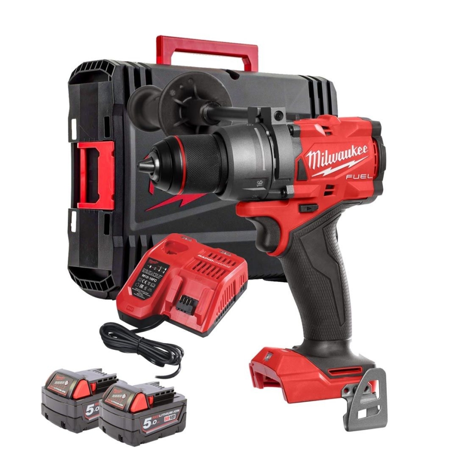 Milwaukee 4933479860 M18 FPD3-502X M18 FUEL Wiertarko-wkrętarka udarowa 18V + 2 akumulatory M18 B5 + szybka ładowarka M12-18 FC + walizka