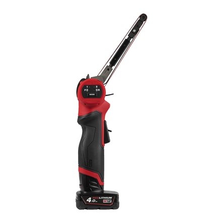 Milwaukee 4933480961 M12 FBFL13-402B M12 FUEL Pilnik taśmowy 13 mm + 2 akumulatory M12 B4 + ładowarka C12 C + torba + 2x 60 pasów ściernych
