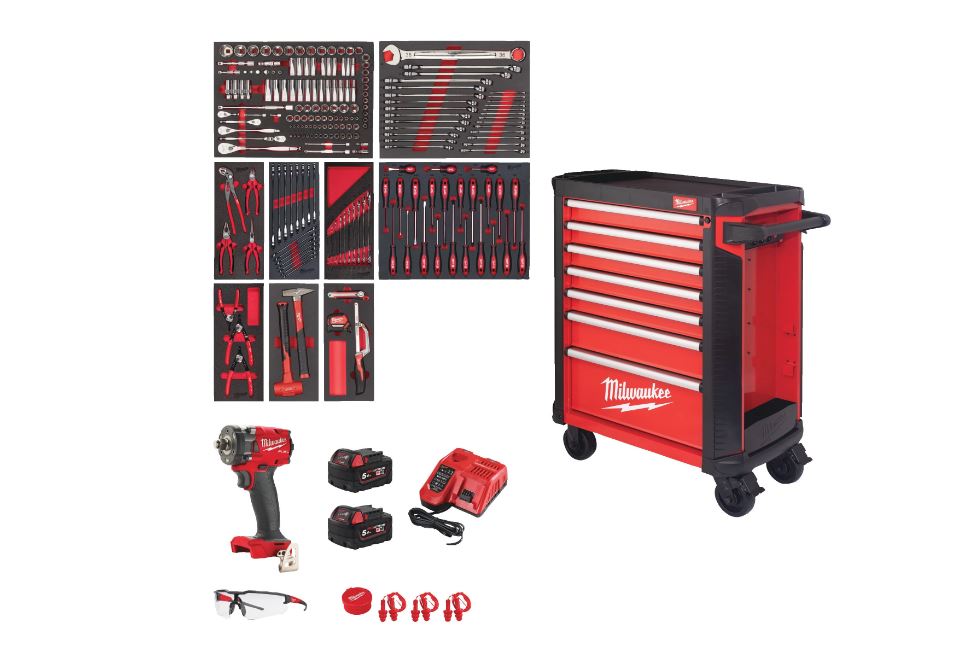 Milwaukee 4932493817 TOOLGUARD Filled 30" /78 cm 7-warstwowy stalowy wózek narzędziowy 246-częściowy