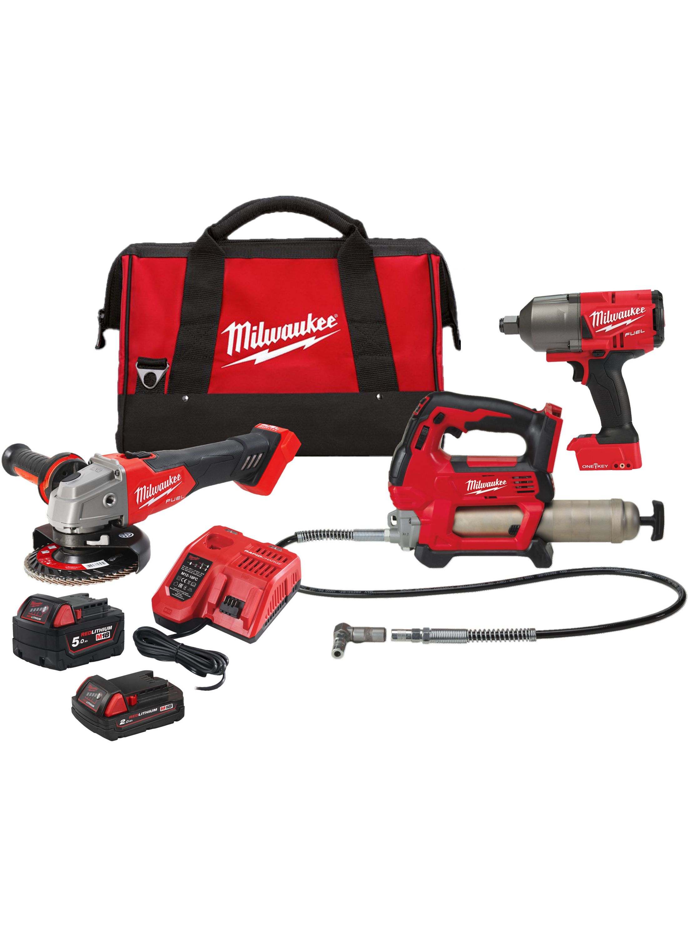 Milwaukee 4933498576 Zestaw M18 FPP3AK-523B - 3 urządzenia 18V 2x5.0 / 1x2.0Ah Li-Ion w torbie 4933498576