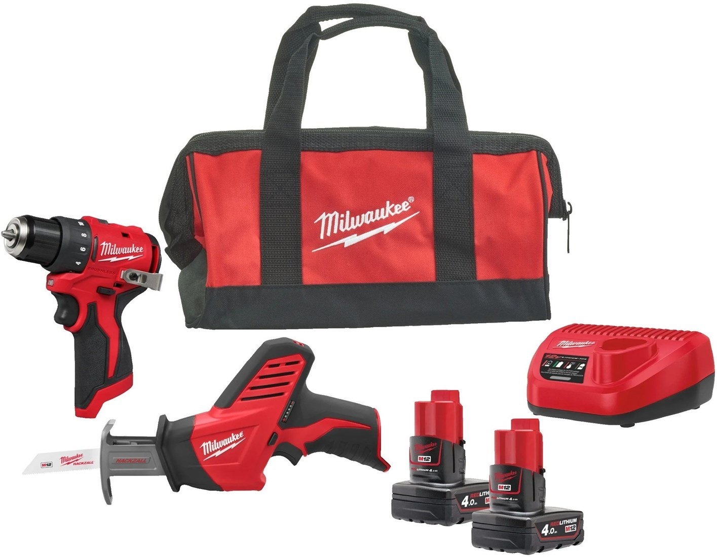 Milwaukee 4933499692 M12 BLPP2A Powerpack 2 maszyny 2x 4.0Ah i ładowarka w torbie kontraktowej