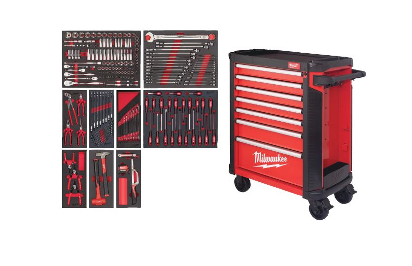 Milwaukee Akcesoria 4932498185 TOOLGUARD Wypełniony 30" /78 cm 7-warstwowy stalowy wózek narzędziowy 206-częściowy 4932498185