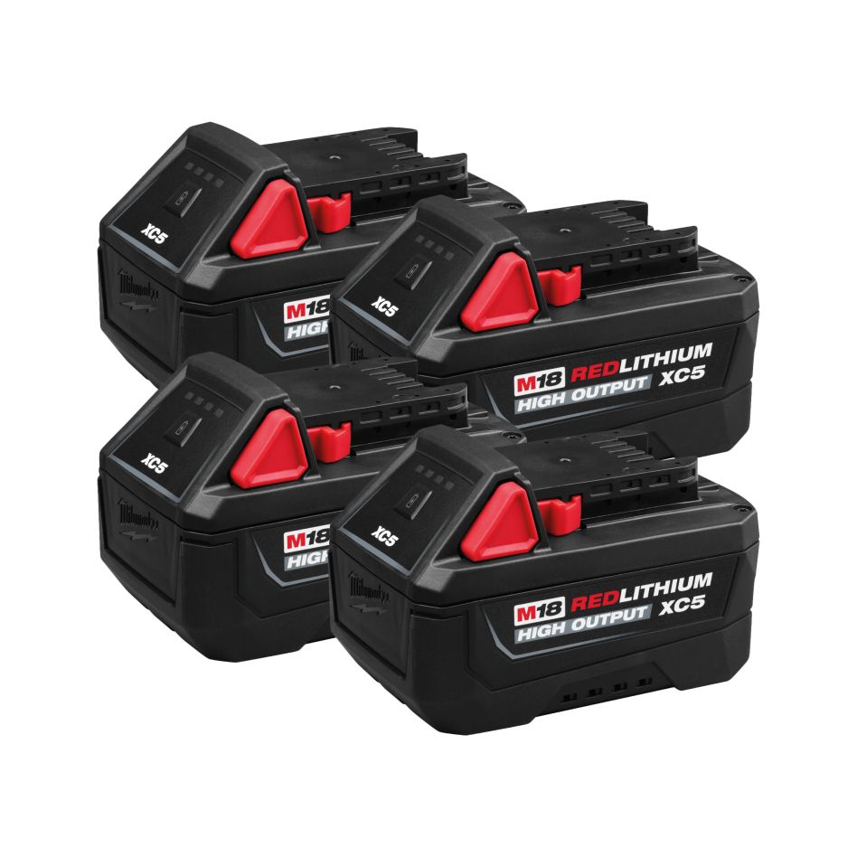 Milwaukee Akcesoria M18B5QUARTET M18 HB5 HIGH OUTPUT, zestaw 4 sztuk – 4 akumulatory 18 V, 5,0 Ah, litowo-jonowe
