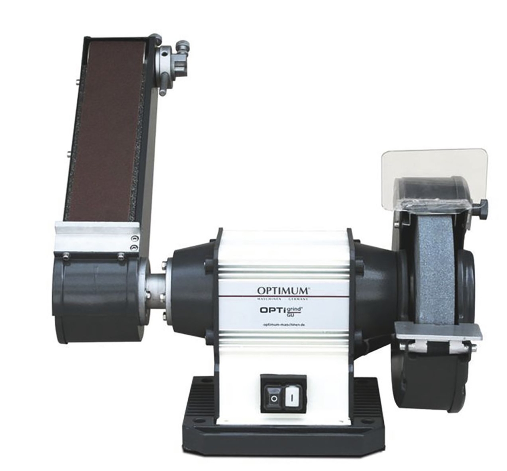 Optimum 713101570 GU20S Szlifierka stołowa 200 mm 600 W z kamieniem szlifierskim i taśmą szlifierską