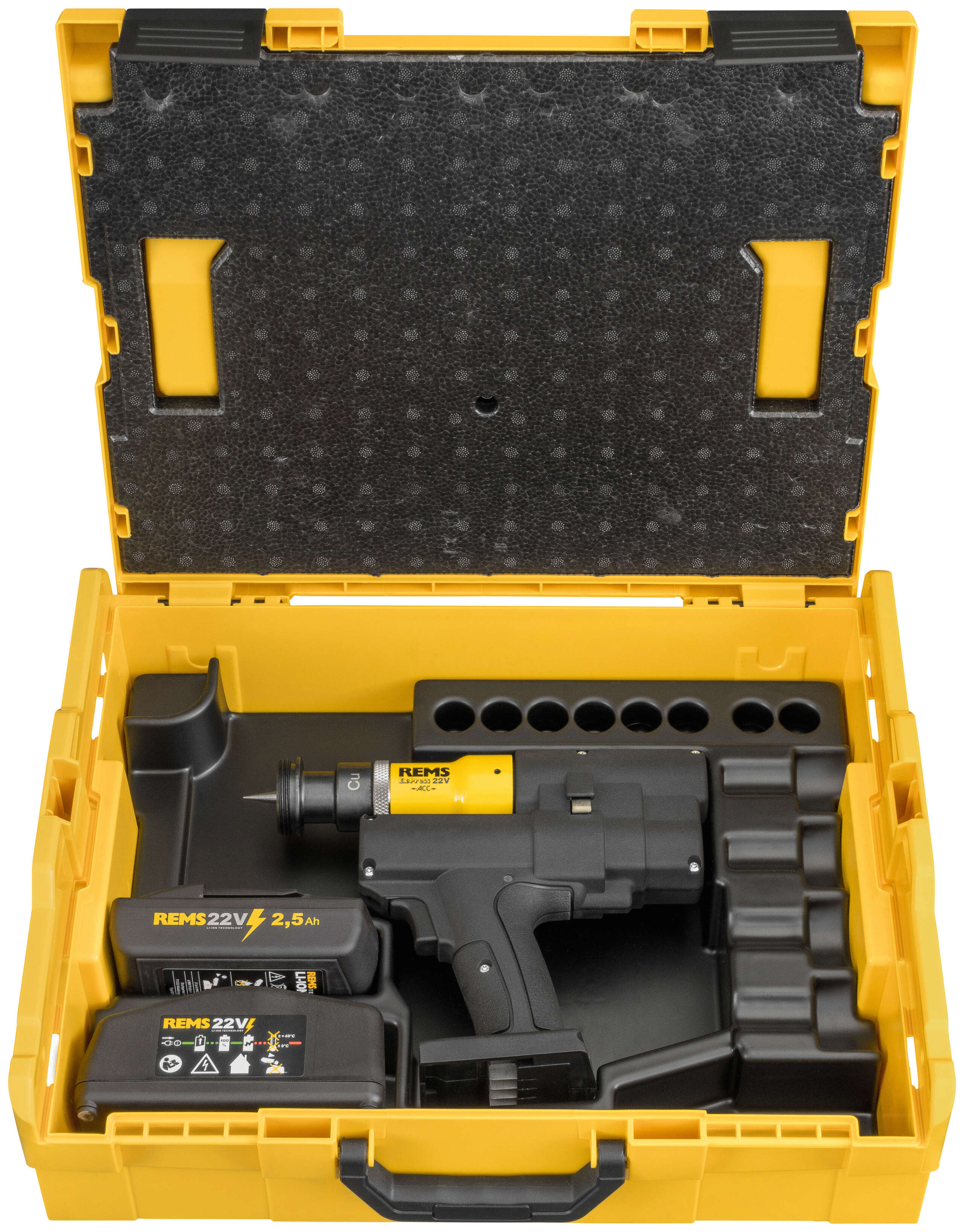 Rems 575030 R220 Ex-Press Cu 22V ACC Basic-Pack – akumulatorowa maszyna do rozwiercania rur, w zestawie 1 akumulator 2,5 Ah i szybka ładowarka w skrzynce L-Boxx