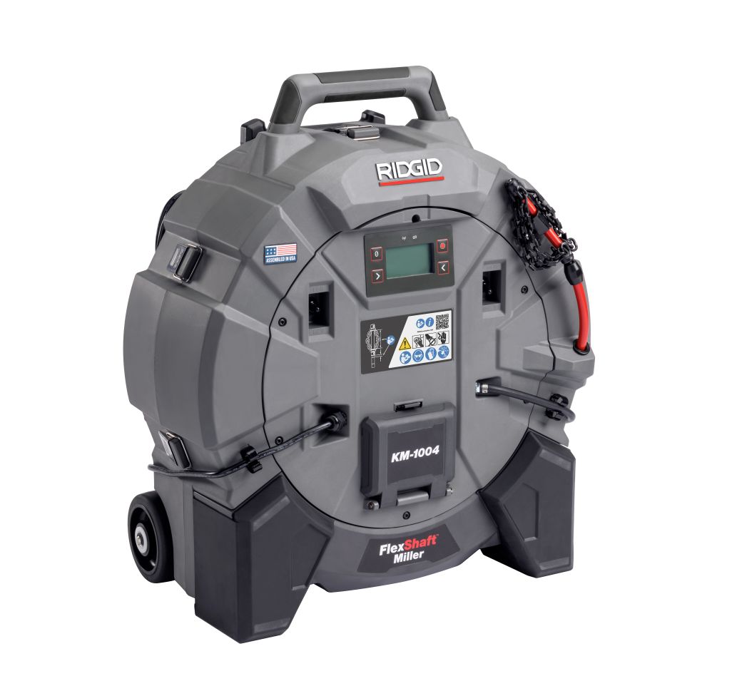 Ridgid 79783 KM-1004 Zestaw do udrażniania odpływ&oacute;w FlexShaft Accu Drain 18/230V EU 2x akumulatory 18V 5.0Ah i ładowarka