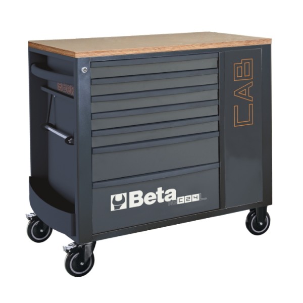Beta 024004477 Mobilny stół warsztatowy z 7 szufladami i zamykaną szafką, 588x367 mm - czarny