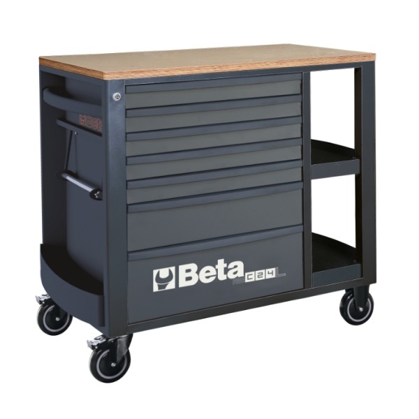Beta 024004377 Mobilny stół warsztatowy z 7 szufladami i półkami - czarny 80 kg