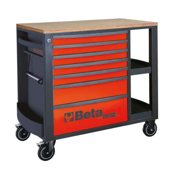 Beta 024004373 Mobilny stół warsztatowy z 7 szufladami i półkami, 588x367 mm - czerwony