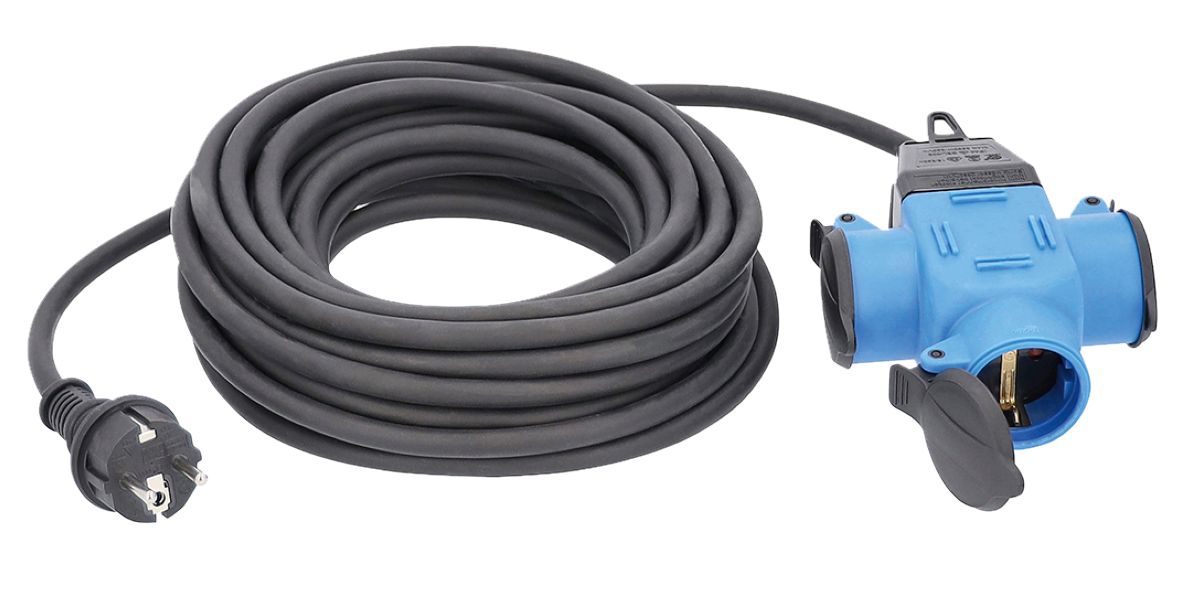 Schwabe 62059 Przedłużacz H07RN-F 3G1,5 10m z listwą zasilającą 230V/16A IP44 3-gang