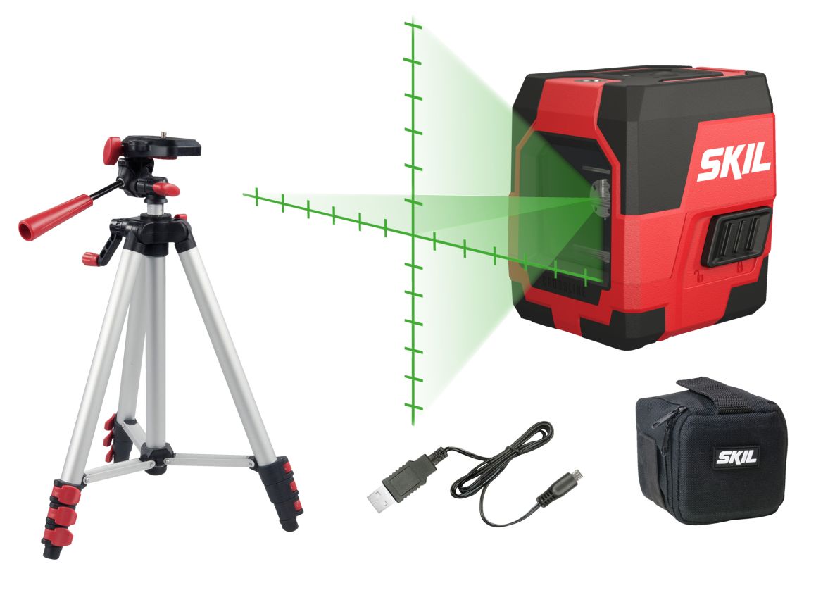 SKIL MT1E1911DA Samopoziomujący laser krzyżowy zielony + statyw i kabel USB do ładowania