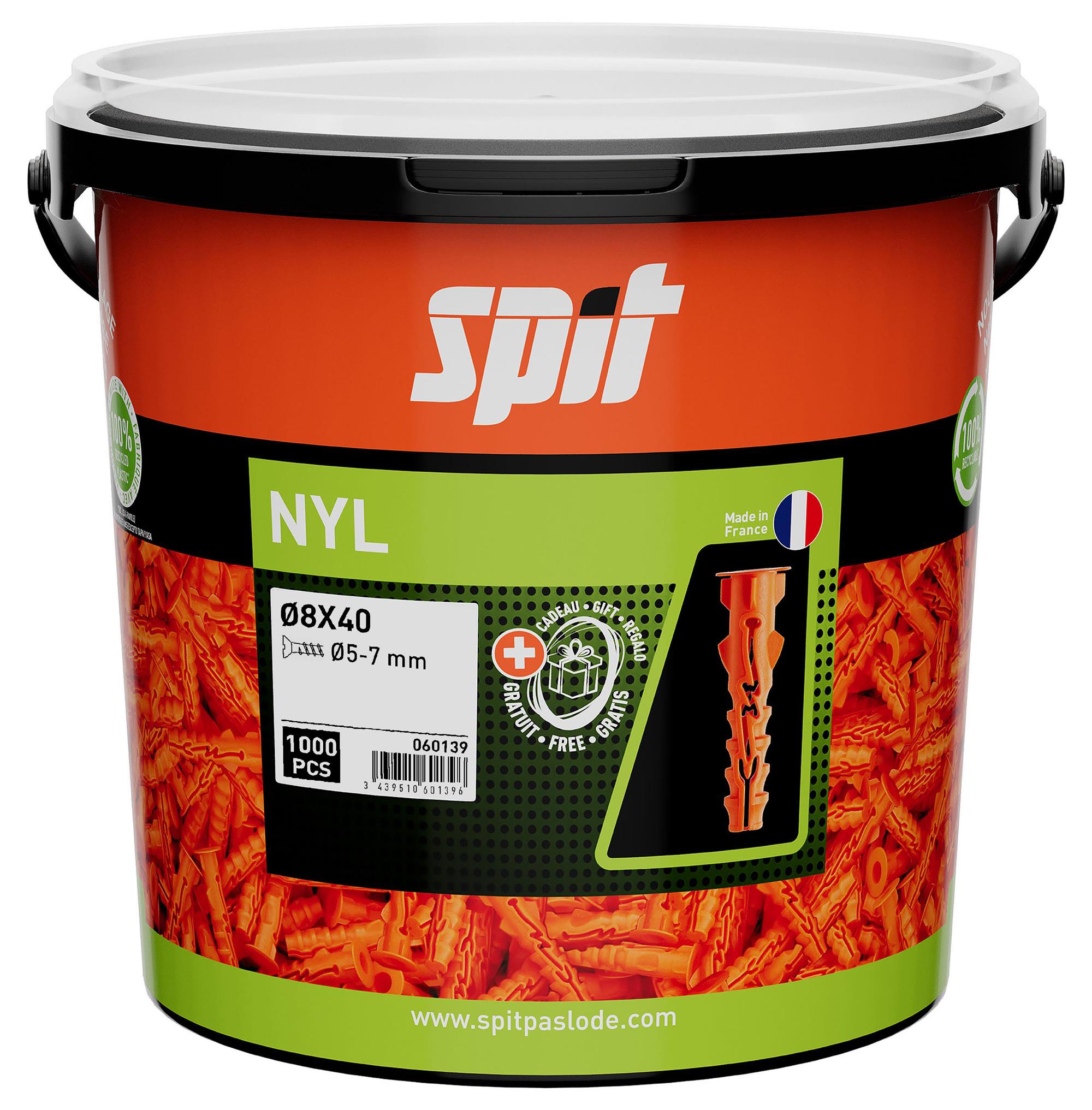 Spit 060139 Uniwersalny korek nylonowy z kołnierzem D8x40 1000 sztuk w wiadrze