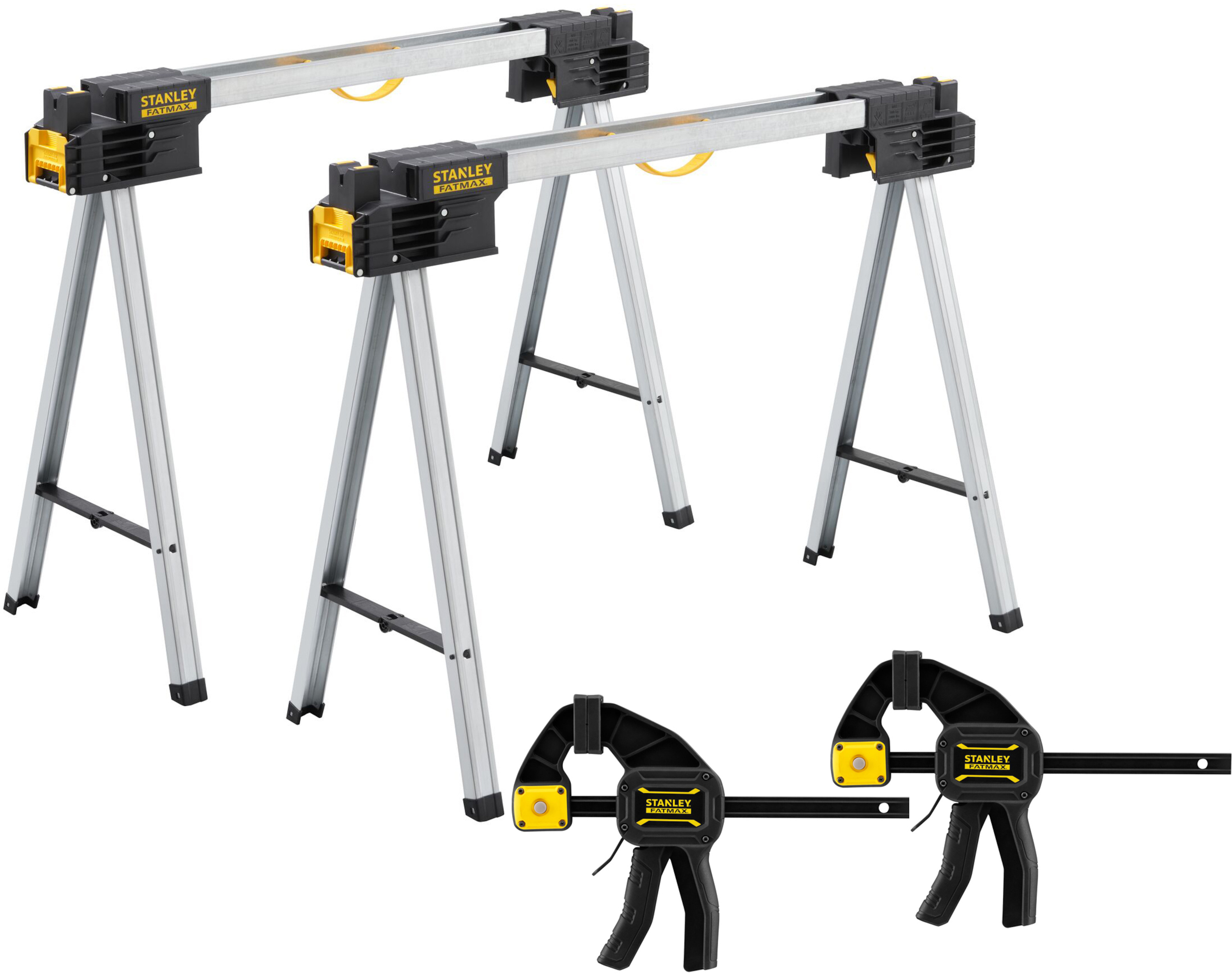 Stanley FMST1-75763SB Fatmax Składany wspornik piły (para) + 2x Zacisk klejowy FM 150 mm