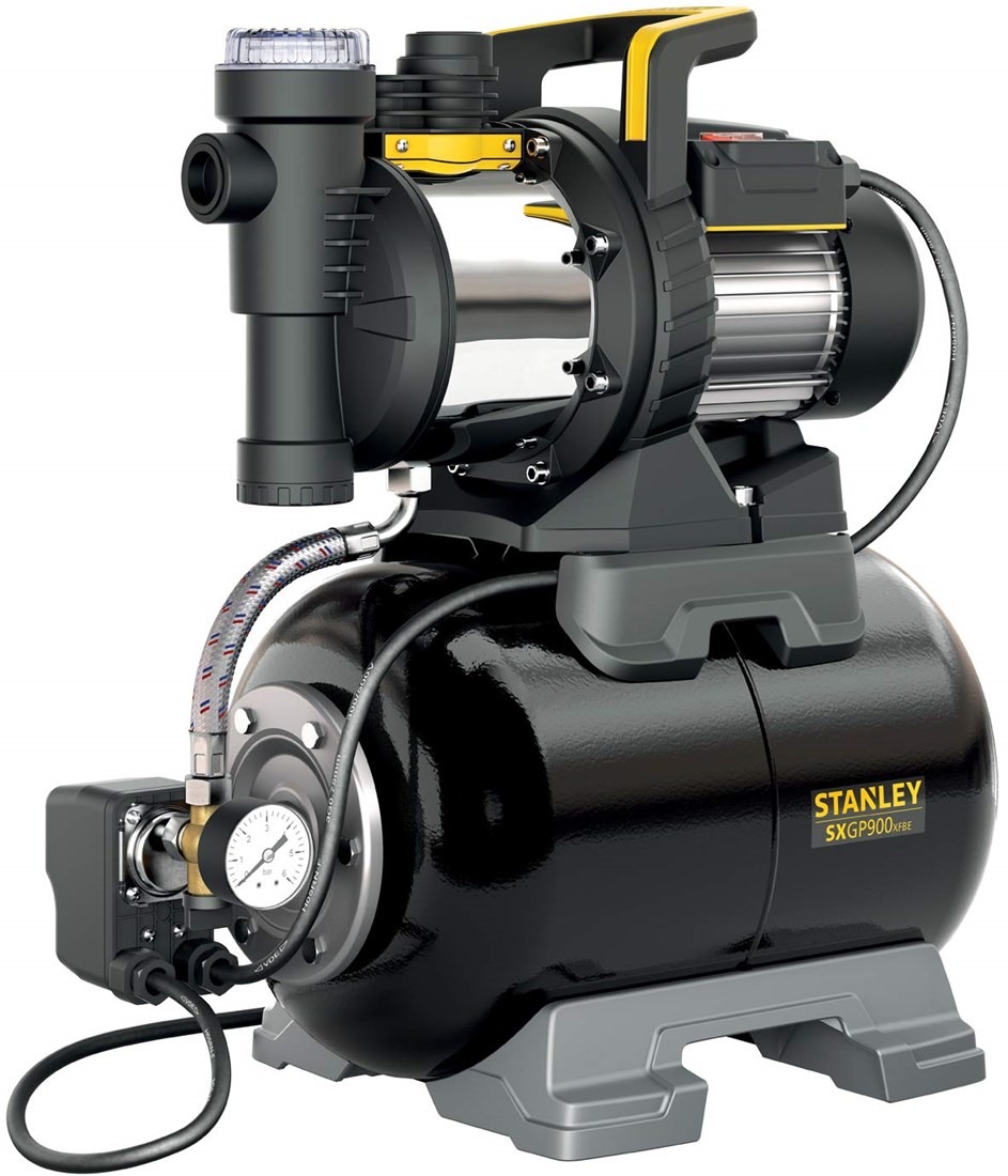Stanley 51773 SXGP900XFBE Automatyczna pompa ciśnieniowa 230 V, 900 W, IPX4, wraz ze zbiornikiem o pojemności 24 l i mechanicznym przełącznikiem ciśnieniowym