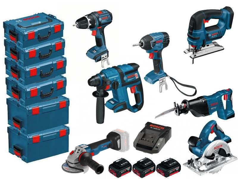 Bosch Professional TNG18Bosch 7-częściowy zestaw TNG Combo 18 V 4,0 Ah Li-ion + GSR18 + GDR18 + GSA18 + GWS18 + GKS18 + GBH18 + GST18